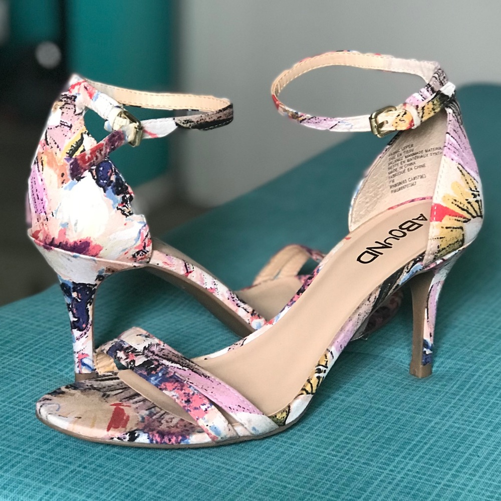 Colorful Splash Kitten Heels with Ankle Strap